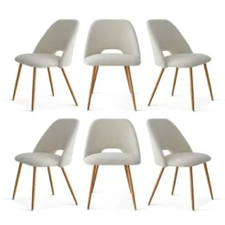 Edwin Boucle Dining Chair Set Of 6,Modern Kitchen Dining Room Chairs With Curved Round Backrest,Boucle Chairs With Oak Metal Legs -Maison Boucle