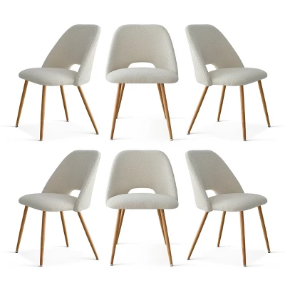Edwin Boucle Dining Chair Set Of 6,Modern Kitchen Dining Room Chairs With Curved Round Backrest,Boucle Chairs With Oak Metal Legs -Maison Boucle 1 Edwin Boucle Dining Chair Set Of 6,Modern Kitchen Dining Room Chairs With Curved Round Backrest,Boucle Chairs With Oak Metal Legs -Maison Boucle