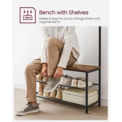VASAGLE Coat Rack, Hall Tree With Shoe Storage Bench, Entryway Bench With Shoe Storage, 3-in-1, Steel Frame, Rustic Brown And Black -Baxton Studio Shop GUEST 60bdc58e fe1d 4803 b9ee 5fc2ed729973