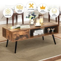 Costway Retro Coffee Table Mid Century Modern Living Room Furniture W/Open Storage Shelf -Baxton Studio Shop GUEST 60c06ab0 978d 4668 a925 5ab5a23013ab