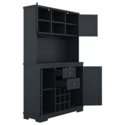 Gulches Timeless Multi Functional Coffee And Wine Bar Cabinet Open Shelves, 9 Grid Bottle Holders, 6 Hooks And Durable Build -Baxton Studio Shop GUEST 60d00515 6b39 462c a174 6eb00a8a2699