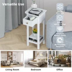 Tangkula Narrow Side Table Small End Table For Small Spaces Farmhouse Acacia Wood Slim Sofa Table Thin Nightstand W/Drawer & Open Shelf White -Baxton Studio Shop GUEST 6100f083 b14b 4978 b56a 0bd8976e0434
