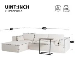 Modular Sectional Sofa With Free Side Table & 2 Pillows, L-Shaped Sofa Couch With Loveseat & Chaise Lounge, Beige/Black/Grayish Green-ModernLuxe -Baxton Studio Shop GUEST 6108b545 1a32 4dd2 bf3d 06026a0d3eb2
