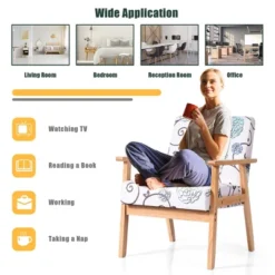 Costway Modern Accent Armchair Fabric Lounge Chair W/Rubber Wood Leg White&Blue Floral 11 Costway Modern Accent Armchair Fabric Lounge Chair W/Rubber Wood Leg White&Blue Floral -Baxton Studio Shop GUEST 610d090e 9749 4ba1 9389 4ed8475df0d6