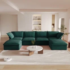 162.98" Cloud Modular Sectional Sofa, U Shaped Couch, Minimalist Wide Deep Seat Couches With Chaise Ottoman,Cushion Covers Removable -Baxton Studio Shop GUEST 6134db00 2fb9 436d 9bb7 2722637dc329