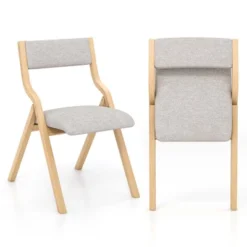 Costway Folding Dining Chair Set Of 2 Wooden Upholstered Modern Linen Fabric Padded Seat -Baxton Studio Shop GUEST 618c8739 4cd1 4477 9f03 9557c733ed99
