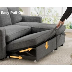 Dyonery 81" Sleeper Sofa Bed With Pull Out Bed, L Shaped Couch Sectional Sleeper Sofa, Pull Out Couch With Reversible Storage Chaise -Baxton Studio Shop GUEST 61a23b3c 2a46 44af ab98 b414f0745fb2