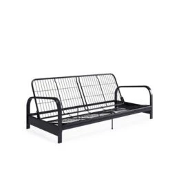 RealRooms Karli Black Metal Arm Futon Frame With 6" Blue Mattress And Extra Black Slipcover -Baxton Studio Shop GUEST 61ac287e 5f22 434d 8397 7341fc1c2580