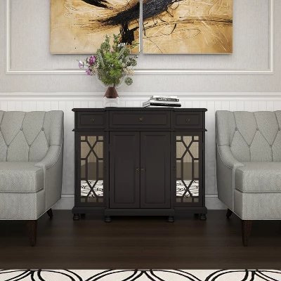 Glam Mirror And Wood Storage Cabinet Black - Olivia & May 8 Glam Mirror And Wood Storage Cabinet Black - Olivia & May - Image 8