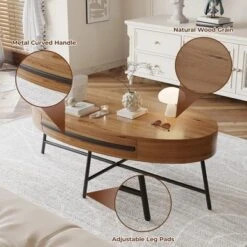 Oval Coffee Table With Drawer Mid-Century Modern Center Table 47.2“ Wooden Coffee Table With Storage -Baxton Studio Shop GUEST 61c98f32 4a9e 4d0f 96a6 6a2a3ac47961