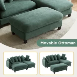 83"W L-Shaped Sectional Sofa With Movable Storage Ottoman & 6 Pillows, Chenille Upholstery Couch With Side Pockets - ModernLuxe -Baxton Studio Shop GUEST 62412f4e efcd 476c bcbf 6e4acddb0873