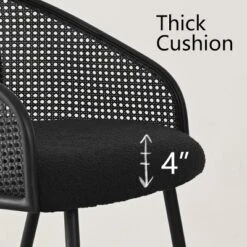 Set Of 4 Rattan Dining Chairs, Upholstered Armchairs With Bouclé Fabric, Metal Legs, And Mesh Cane Back For Kitchen & Dining Room-Maison Boucle 12 Set Of 4 Rattan Dining Chairs, Upholstered Armchairs With Bouclé Fabric, Metal Legs, And Mesh Cane Back For Kitchen & Dining Room-Maison Boucle -Baxton Studio Shop GUEST 62432f37 3547 48a1 ad7a fc5bd218fd7f 1