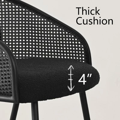 Set Of 4 Rattan Dining Chairs, Upholstered Armchairs With Bouclé Fabric, Metal Legs, And Mesh Cane Back For Kitchen & Dining Room-Maison Boucle 5 Set Of 4 Rattan Dining Chairs, Upholstered Armchairs With Bouclé Fabric, Metal Legs, And Mesh Cane Back For Kitchen & Dining Room-Maison Boucle - Image 5
