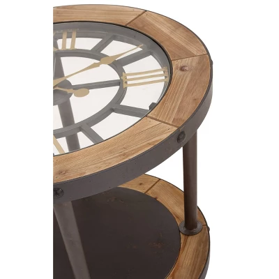 Industrial Side Table With Clock Tabletop Brown - Olivia & May 3 Industrial Side Table With Clock Tabletop Brown - Olivia & May - Image 3