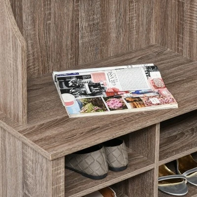 HOMCOM Coat Rack Wooden Hall Tree Storage Organizer Shoe Bench With Shoe Rack 3 Hooks For Hallway Or Living Room, Brown 4 HOMCOM Coat Rack Wooden Hall Tree Storage Organizer Shoe Bench With Shoe Rack 3 Hooks For Hallway Or Living Room, Brown - Image 4