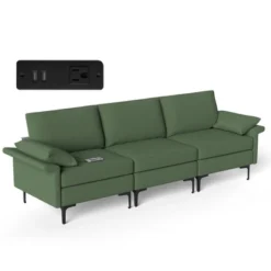 Costway Modern Modular Fabric 3-Seat Sofa Couch W/ Socket USB Ports & Metal Legs RedGreen -Baxton Studio Shop GUEST 62b76bee 0542 4766 8f4a 35e5987d48ad