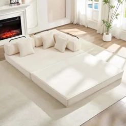 Mjkone 66" Convertible Sleeper Sofa Bed With Pillows, Folding Mattress Couch, Removable Washable Floor Sofa For Small Spaces