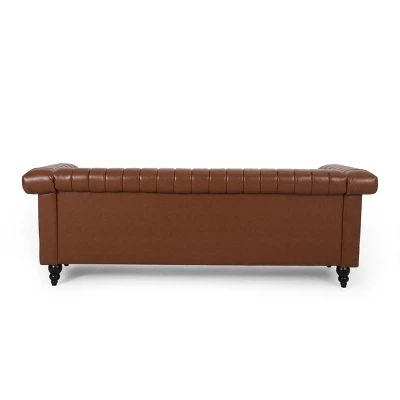 Drury Contemporary Channel Stitch 3 Seater Sofa With Nailhead Trim - Christopher Knight Home 4 Drury Contemporary Channel Stitch 3 Seater Sofa With Nailhead Trim - Christopher Knight Home - Image 4