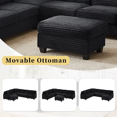 Upholstered Sectional Sofa L-shaped Sofa With Movable Ottoman & Side Storage Pockets - ModernLuxe 3 Upholstered Sectional Sofa L-shaped Sofa With Movable Ottoman & Side Storage Pockets - ModernLuxe - Image 3