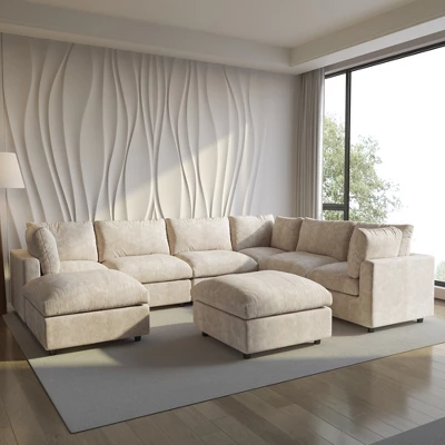 Modular Sectional Sofa With Ottoman,134inch U Shaped Convertible Cloud Couch,8 Seater Convertible V Shaped Living Room Sets 15 Modular Sectional Sofa With Ottoman,134inch U Shaped Convertible Cloud Couch,8 Seater Convertible V Shaped Living Room Sets - Image 15