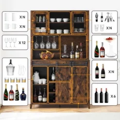 Whizmax 70" Coffee Bar, Liquor Cabinet, Sliding Barn Door Buffet With Wine Rack, Storage Shelves For Kitchen, Dining Room, Tall Storage Cabinet -Baxton Studio Shop GUEST 63b059a5 d720 42f6 83f6 a4ca84f695cb 1
