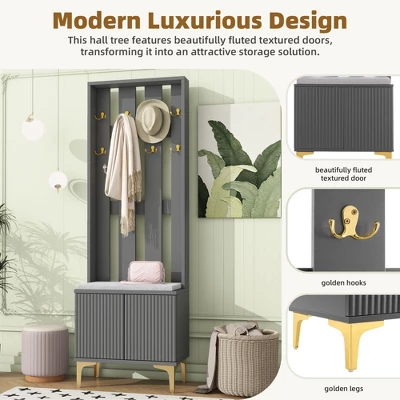 TIRAMISUBEST Modern Luxury 4-in-1 Hall Tree With Cushion - Grey Entryway Organizer With Storage 6 TIRAMISUBEST Modern Luxury 4-in-1 Hall Tree With Cushion - Grey Entryway Organizer With Storage - Image 6