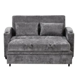 61.4" Pull Out Chenille Loveseat Sofa Bed With Adjustable Backrest, USB Ports, Cup Holders And Pillows -Baxton Studio Shop GUEST 63e272f3 c3be 49f2 ad51 94fba97d25a5
