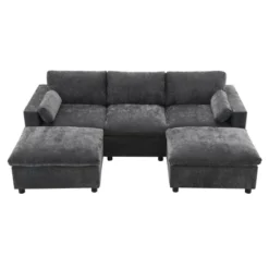 YOOCOZZ Chenille Sectional Sofa With 2 Removable Ottomans, Side Storage Pockets And 2 Throw Pillows