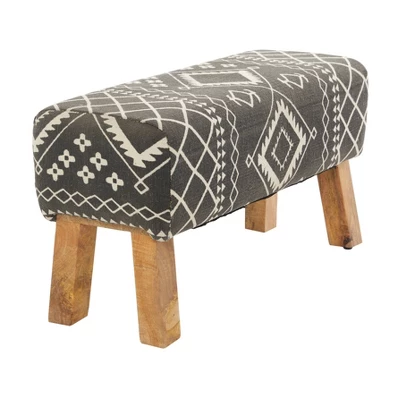 Bohemian Wood Upholstered Fabric Bench Small Black - Olivia & May 1 Bohemian Wood Upholstered Fabric Bench Small Black - Olivia & May