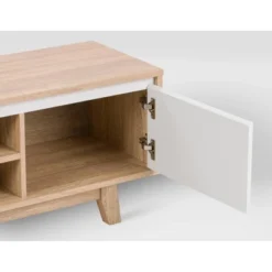 Fort Worth TV Stand For TVs Up To 68" White/Brown Wood Grain - CorLiving -Baxton Studio Shop GUEST 644b3859 280e 4cc6 8c92 ade1ca02835b