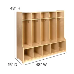 Flash Furniture Wooden 5 Section School Coat Locker With Bench, Cubbies, And Storage Organizer Hook-Safe, Kid Friendly Design - 48"H X 48"L (Natural) 12 Flash Furniture Wooden 5 Section School Coat Locker With Bench, Cubbies, And Storage Organizer Hook-Safe, Kid Friendly Design - 48"H X 48"L (Natural) -Baxton Studio Shop GUEST 647a8429 878f 4689 9746 a9ea60a24ea0