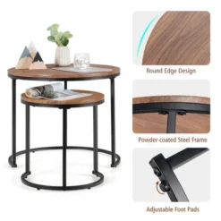 Costway Nesting Coffee Table Set Of 2 For Balcony Living Room Modern Round Side Tables Rustic Brown/Brown/Gold -Baxton Studio Shop GUEST 64912333 5d57 4606 9005 1c5780dc6399