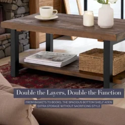 Alaterre Furniture 42" Pomona Wide Coffee Table Wood Rustic Natural: Fixed Shelf, Metal Frame, Living Room Furniture 14 Alaterre Furniture 42" Pomona Wide Coffee Table Wood Rustic Natural: Fixed Shelf, Metal Frame, Living Room Furniture -Baxton Studio Shop GUEST 64a38a40 bb73 4eec 9cc5 1da5f347e1e3