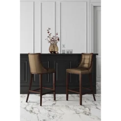 Fifth Avenue Upholstered Beech Wood Faux Leather Barstool - Manhattan Comfort