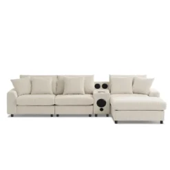 114''W Corduroy L-Shaped Sectional Sofa With Bluetooth Speakers, USB Charger, Cup Holders And Ottoman - ModernLuxe 22 114''W Corduroy L-Shaped Sectional Sofa With Bluetooth Speakers, USB Charger, Cup Holders And Ottoman - ModernLuxe -Baxton Studio Shop GUEST 64f09450 4694 4798 b03e 90a70ba6d883