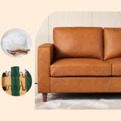 Whizmax 85" Leather Couch For Living Room, Modern Sofa Couches With Padded Backrest For Living Room, Bedroom, Office, Orange -Baxton Studio Shop GUEST 653cf894 ff4c 460d 90af 734e26e1191b