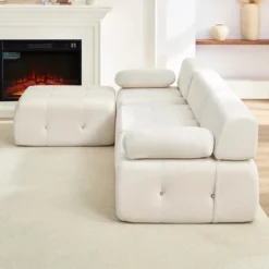 Mjkone L-Shaped Velvet 3-Seater Modular Sectional Sofa With Ottoman, Convertible Sofa Couches With Rivet Trim -Baxton Studio Shop GUEST 656108f5 7bda 4e10 b66c f1f9ca14dc26