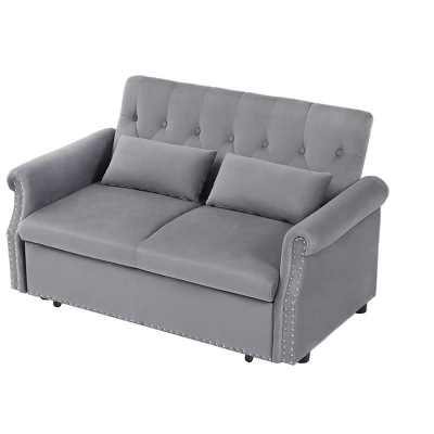 NicBex Modern Velvet Convertible Loveseat Sleeper Sofa With 2 Lumbar Pillows,Adjustable Pull-Out Bed And Removable Armrest For Living Room 3 NicBex Modern Velvet Convertible Loveseat Sleeper Sofa With 2 Lumbar Pillows,Adjustable Pull-Out Bed And Removable Armrest For Living Room - Image 3