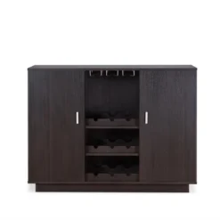 Gulches Espresso Tone Wine Cabinet With Stemware Rack, Wine Bottle Storage And Double Door Compartments Elegant Dining Room Addition -Baxton Studio Shop GUEST 65bd5505 4566 4a4a bee1 04d2237e737f