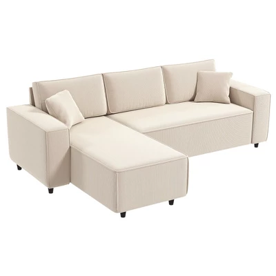 HOMCOM Sectional Sofa With Reversible Chaise, L-Shaped Corner Sofa Couch With Corduroy Fabric, Pocket Spring, 2 Pillows 3 HOMCOM Sectional Sofa With Reversible Chaise, L-Shaped Corner Sofa Couch With Corduroy Fabric, Pocket Spring, 2 Pillows - Image 3