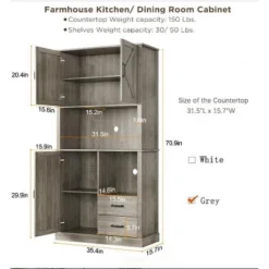 Jojoka Kitchen Pantry Cabinet With Microwave Stand,Bar Cabinet With 2 Drawers And 3 Door Cabinets For Dining Room