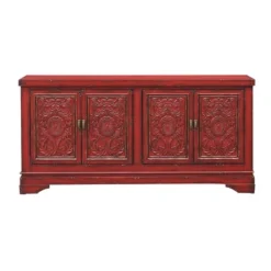 Joseph 4 Door Storage Credenza/Sideboard Burnished Red - Treasure Trove