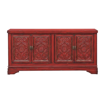 Joseph 4 Door Storage Credenza/Sideboard Burnished Red - Treasure Trove 1 Joseph 4 Door Storage Credenza/Sideboard Burnished Red - Treasure Trove