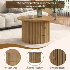 Round Coffee Table With Storage, 30.5" Wooden Center Table With Drawer, Accent Cocktail End Table For Living Room Bedroom Office -Baxton Studio Shop GUEST 6642afc0 09ef 4999 89dd 1e6109552b4c