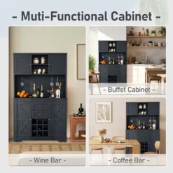 Gulches Timeless Multi Functional Coffee And Wine Bar Cabinet Open Shelves, 9 Grid Bottle Holders, 6 Hooks And Durable Build -Baxton Studio Shop GUEST 664b23be 476b 43ea 8ade 26b162ccf3d0