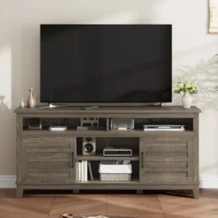 Modern TV Stand For 65 Inch, TV Semi-Open Double Door Cabinet With Shelves – Entertainment Center With 8 Storage For Living Room -Baxton Studio Shop GUEST 66be4c0a 4440 4644 a9cf f889ff6b3b90