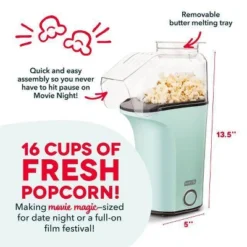 Dash 16 Cup Electric Popcorn Maker - Aqua: 1400W Popcorn Popper, 8 Kernel Capacity, Easy Clean, Metal & Plastic -Baxton Studio Shop GUEST 66c703fa 1591 4007 827b b17c80debc8c