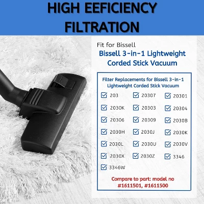 Nispira 1611501 2030 Vacuum Filter Replacement For Bissell Corded Stick Lightweight Cleaner 20303, 20306, 20307, 20309, 2030K, 2030U, 2030B, 8 Packs 2 Nispira 1611501 2030 Vacuum Filter Replacement For Bissell Corded Stick Lightweight Cleaner 20303, 20306, 20307, 20309, 2030K, 2030U, 2030B, 8 Packs - Image 2