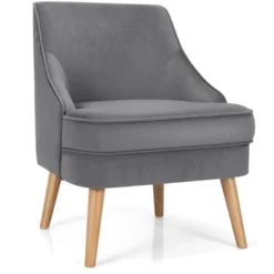 Costway Accent Chair Velvet Upholstered Single Sofa With Rubber Wood Legs PinkGreenGrey -Baxton Studio Shop GUEST 66f1ab04 7448 495c 8929 316933ad8e19