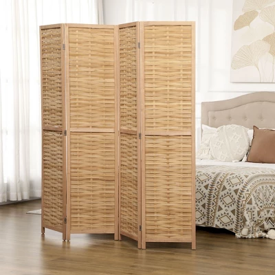 HOMCOM Room Divider, 5.5' Tall Bamboo Portable Folding Privacy Screens, Hand-Woven Double Side Partition Wall Dividers For Home, Natural 1 HOMCOM Room Divider, 5.5' Tall Bamboo Portable Folding Privacy Screens, Hand-Woven Double Side Partition Wall Dividers For Home, Natural